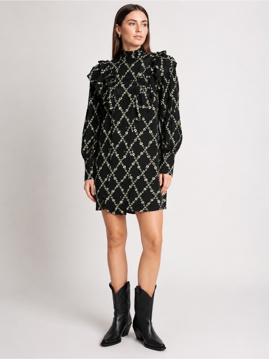 Ganni Dresses & Skirts - GANNI Black Floral Margarita Ruffle Mini Dress EU 38 / US 6Scandinavian Chic